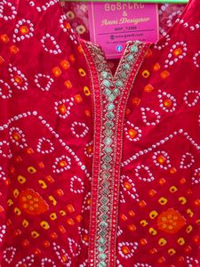 Vibrant Red Bandhani Kurta Set with Dupatta