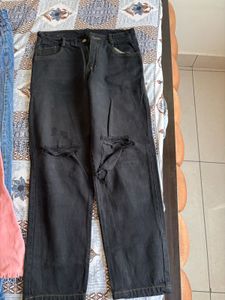 Black Ripped Wide Leg Jeans