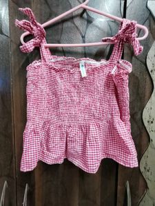 Cute Pink Gingham Smocked Top
