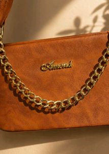 BROWN CHAINED SLING BAG