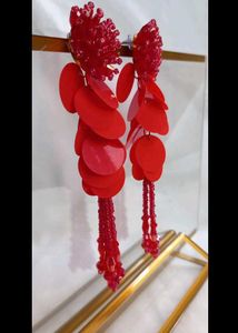 Stunning Red Beaded Tassel Earrings