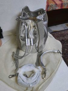 Shiny Silver Bucket Bag