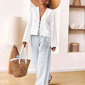 White Broderie Anglaise Tie-Front Blouse