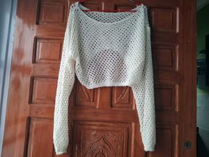 women crochet top off shoulder. will fit from size
