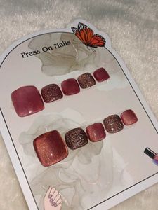 Press On Toe Nails - Rose Gold Glitter