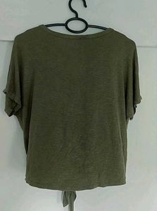 Olive Green Tie-Front Top