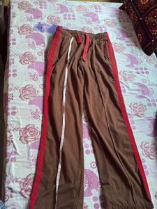 Brown Track Pants with Red Stripe