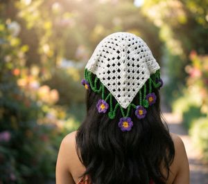 Boho Crochet Flower Hair Scarf Bandana