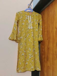 Yellow Floral Kurta with Bell Sleeves