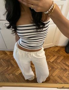 Striped Black &amp; White Strapless Tube Top