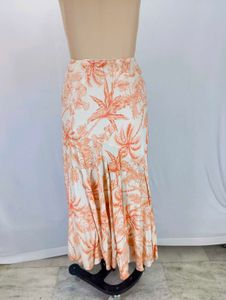 Orange Tropical Print Maxi Skirt