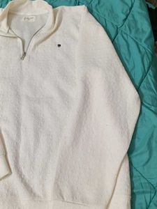White Quarter Zip Textured Sweater