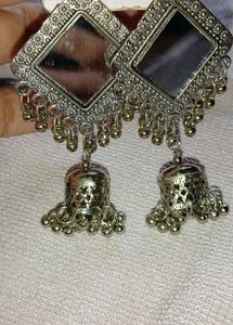 ✨ Oxidised Mirror Jhumka Earrings
