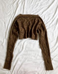 Brown Cropped Knit Cardigan