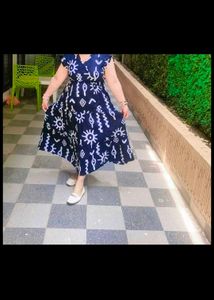 Stylish Navy Blue Printed Maxi Dress