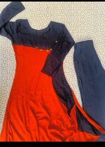 Orange &amp; Navy Blue Kurta Set