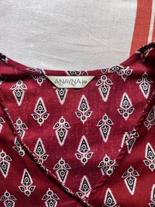 Maroon cotton Printed Wrap Top