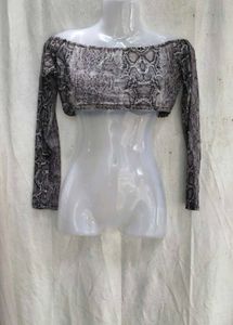 40209. Off-Shoulder Snake Print Crop Top