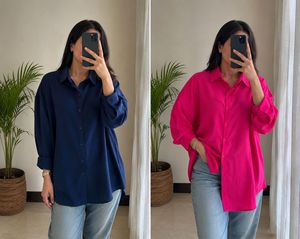 Women's Oversized Shirt Combo – Navy Blue &amp; Fuchsi