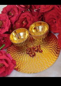 Elegant Golden Diya Set with "Shubh" Accent