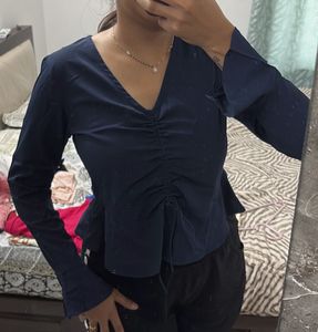 Chic Navy Blue Ruched Top