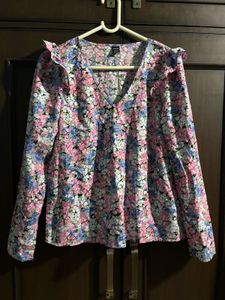 SHEIN Floral Ruffle Shoulder Blouse