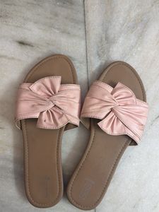 Peach Bow Slip-On Sandals