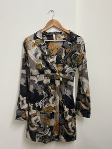 Abstract Print V-Neck Midi Dress