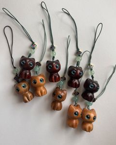 Wooden Carved Cat Charms