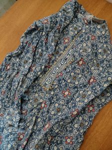 Printed Blue Cotton Kurti – 3/4 Sleeve