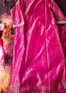 Beautiful orange kurti pant dupatta set