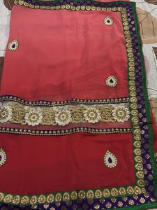 Beautiful Embroidered Red Saree