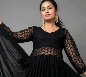 Elegant Black Lace Ethnic Gown