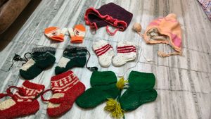 Handmade Knitted Baby boots and caps