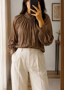 H&amp;M Brown draped blouse top -