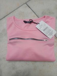 Pink Ribbed Long Sleeve Zip Top