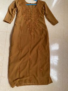 chikankari Kurta with Mirror Work -rustic brown