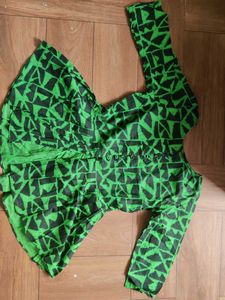 Vibrant Green & Black Geometric Print Blouse
