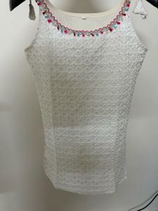 White Embroidered Kurti Blouse with Tassel Detail