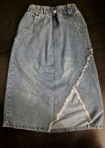 Light Wash Denim Skirt with Frayed Hem