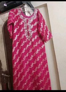 Vibrant Pink Kurta with Silver Embellishments