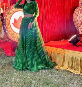 Navratri Green leheriya choli with Mirror Work