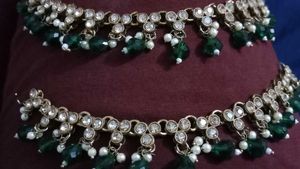 Elegant Green Jhumka Earrings with kaanchain
