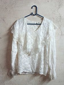 Partywear Top Layered Blouson White