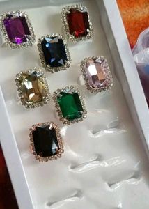 Set of 7 Colorful Gemstone Rings