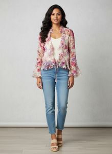 Sheer Floral Bell Sleeve Blouse