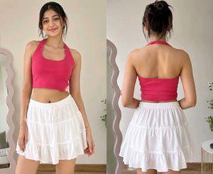 Hot Pink Halter Neck Crop Top