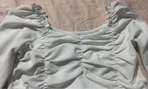 White Long Sleeve Ruched Top