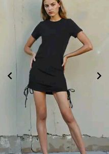 SHEIN Black Ruched Drawstring Dress