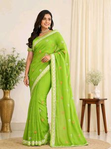 Green Embroidered Saree Set
